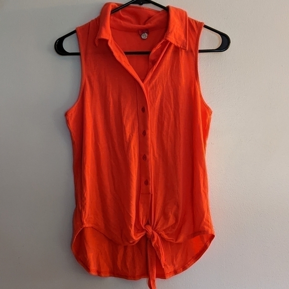 𝅺POOF Knot Tie Hem Tank Top Small Coral - Picture 1 of 4